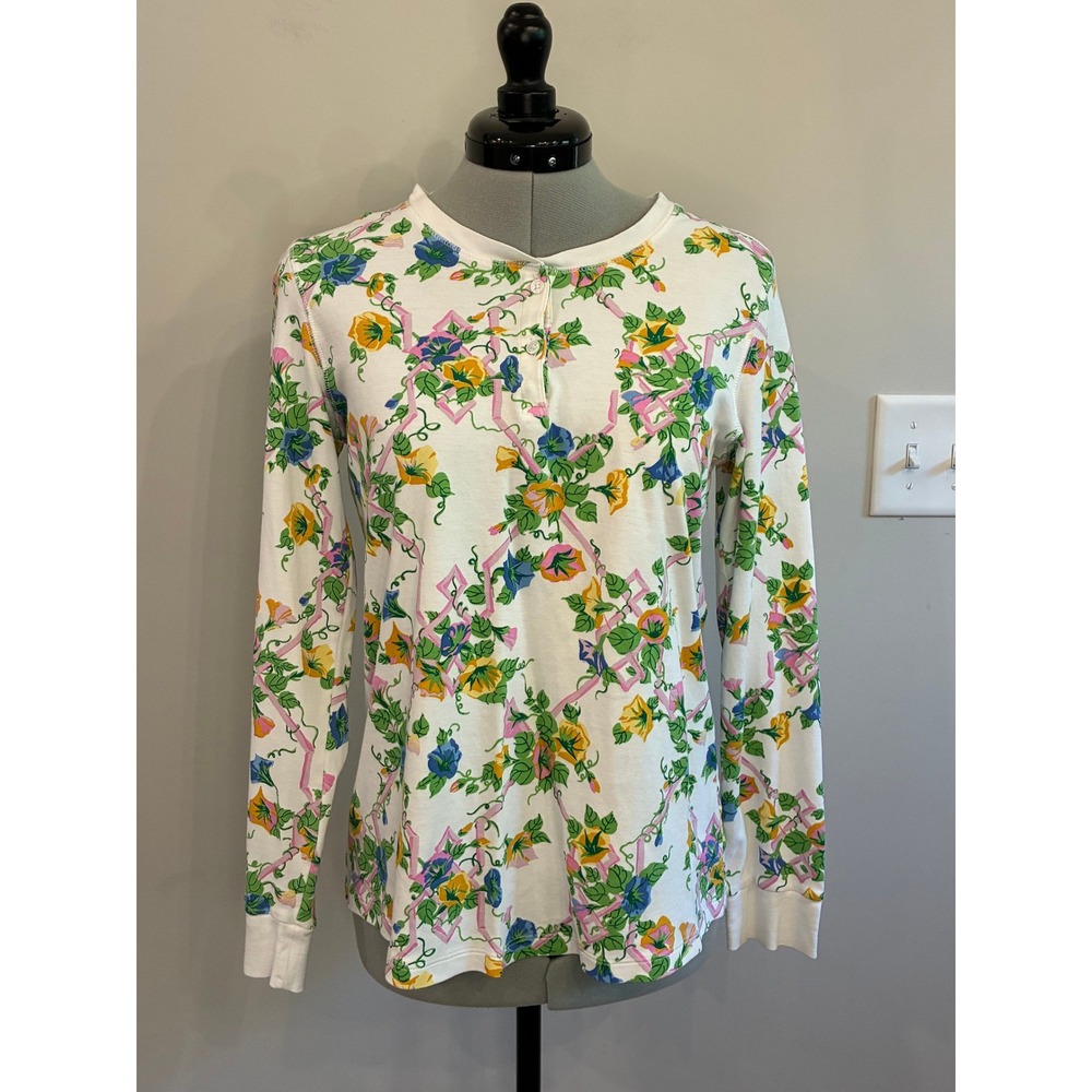 Beaufort Bonnet Company Womens Floral Henley Top Pima Cotton White M
